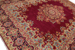9x12 Fuschia, Aqua, Navy Color Hand Knotted Kerman Wool Traditional Oriental Rug