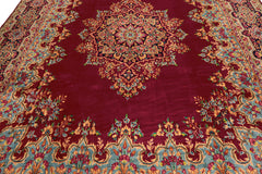 9x12 Fuschia, Aqua, Navy Color Hand Knotted Kerman Wool Traditional Oriental Rug