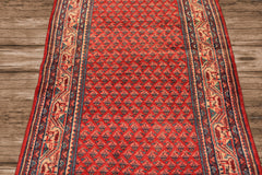 Runner Coral, Ivory, Aqua Color Hand Knotted Kurdish Bidjar Herati Wool Traditional Oriental Rug