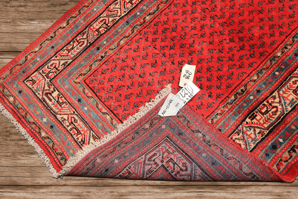 Runner Coral, Ivory, Aqua Color Hand Knotted Kurdish Bidjar Herati Wool Traditional Oriental Rug