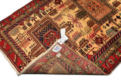 Runner Light Gold, Coral, Navy Color Hand Knotted Kurdish Hamadan Wool Traditional Oriental Rug