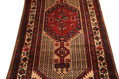 Runner Rusty Red, Tan, Ivory Color Hand Knotted Kurdish Hamadan Wool Traditional Oriental Rug