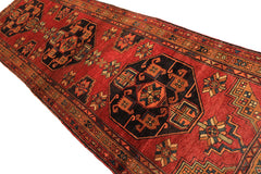 Runner Rust, Gold, Charcoal Color Hand Knotted Kurdish Hamadan Wool Traditional Oriental Rug