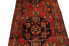 Runner Rust, Gold, Charcoal Color Hand Knotted Kurdish Hamadan Wool Traditional Oriental Rug