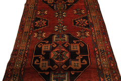 Runner Rust, Gold, Charcoal Color Hand Knotted Kurdish Hamadan Wool Traditional Oriental Rug