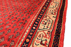Runner Red, Ivory, Navy Color Hand Knotted Kurdish Bidjar Herati Wool Traditional Oriental Rug