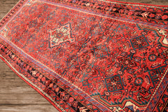 Runner Red, Rose, Charcoal Color Hand Knotted Heriz Wool Traditional Oriental Rug