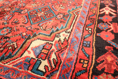 Runner Red, Rose, Charcoal Color Hand Knotted Heriz Wool Traditional Oriental Rug
