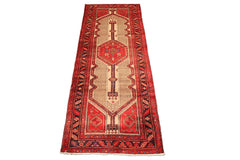 Runner Beige, Red, Rose Color Hand Knotted Heriz Wool Traditional Oriental Rug