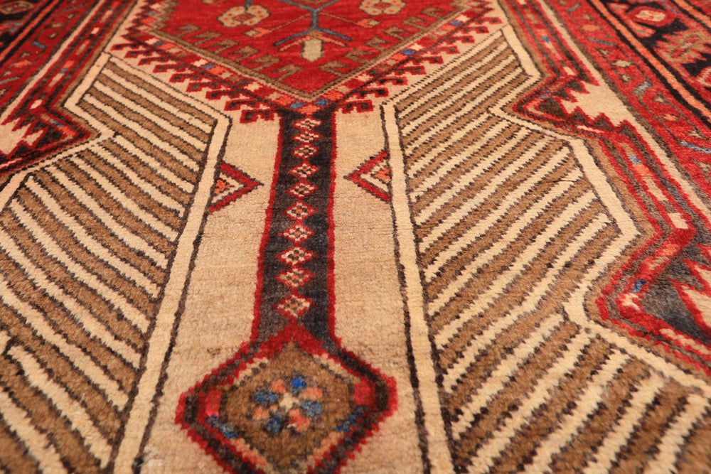 Runner Beige, Red, Rose Color Hand Knotted Heriz Wool Traditional Oriental Rug