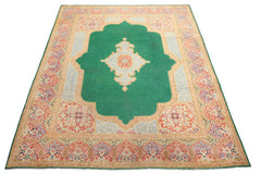 9x12 Green, Ivory, Rose Color Hand Knotted Kerman Wool Traditional Oriental Rug