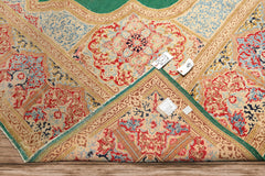 9x12 Green, Ivory, Rose Color Hand Knotted Kerman Wool Traditional Oriental Rug