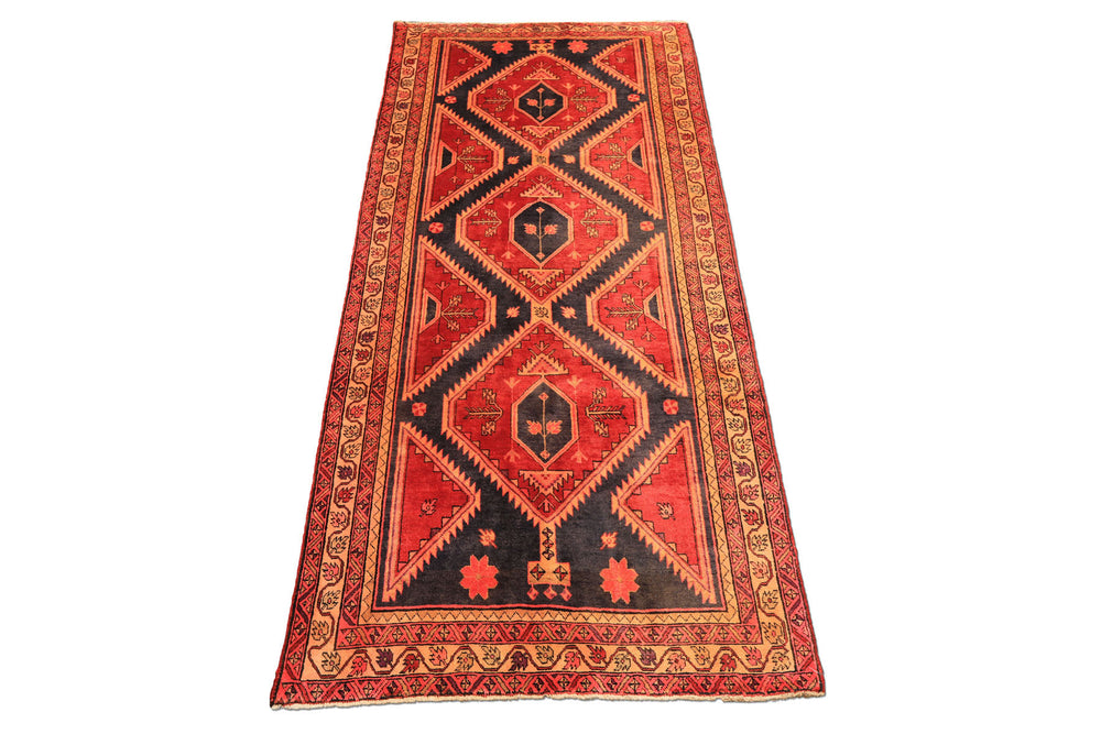 Runner Rust, Charcoal, Rose Color Hand Knotted Bakshaish Wool Traditional Oriental Rug