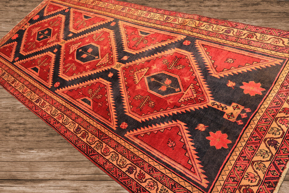 Runner Rust, Charcoal, Rose Color Hand Knotted Bakshaish Wool Traditional Oriental Rug