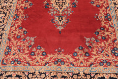 7x10 Red, Navy, Aqua Color Hand Knotted Kerman Wool Traditional Oriental Rug
