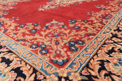 7x10 Red, Navy, Aqua Color Hand Knotted Kerman Wool Traditional Oriental Rug
