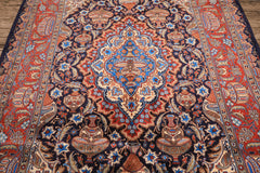 6x9 Navy, Burnt Orange, Ivory Color Hand Knotted Kashmar Wool Traditional Oriental Rug