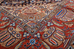 6x9 Navy, Burnt Orange, Ivory Color Hand Knotted Kashmar Wool Traditional Oriental Rug