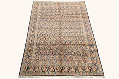 6x9 Navy, Ivory, Blue Color Hand Knotted Khorassan Wool Traditional Oriental Rug