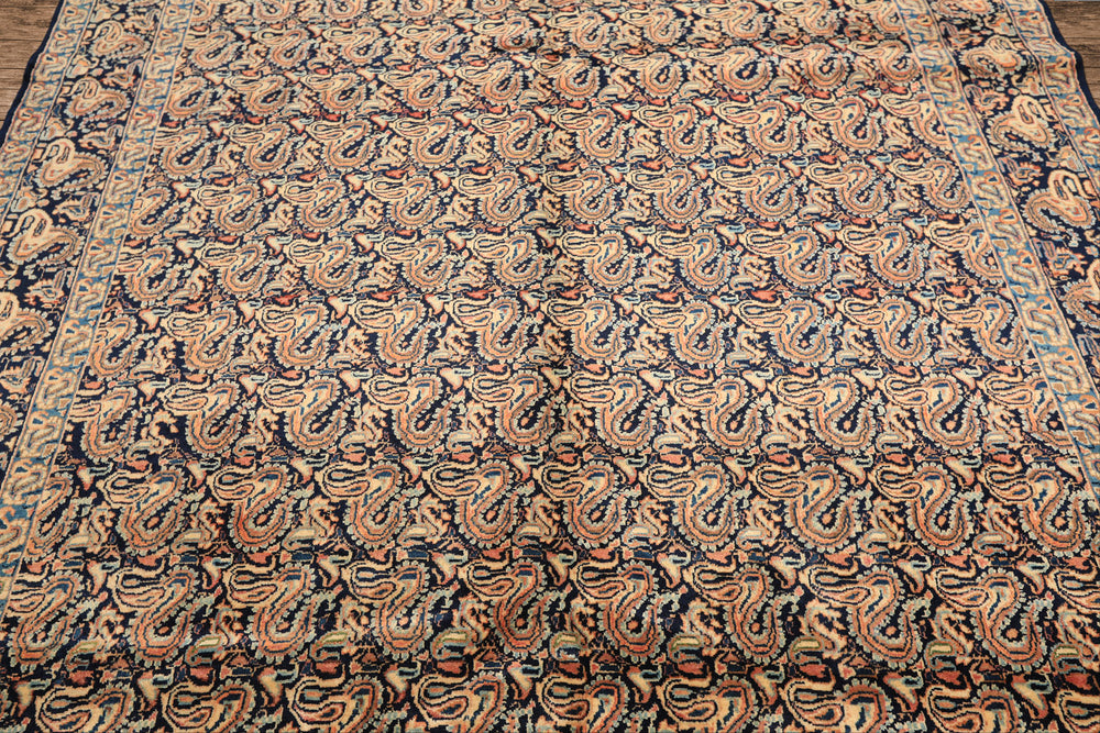 6x9 Navy, Ivory, Blue Color Hand Knotted Khorassan Wool Traditional Oriental Rug