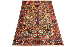7x10 Ivory, Chocolate, Navy Color Hand Knotted Char Mahal Bhaktiari Wool Traditional Oriental Rug