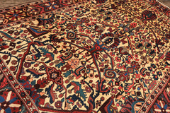7x10 Ivory, Chocolate, Navy Color Hand Knotted Char Mahal Bhaktiari Wool Traditional Oriental Rug