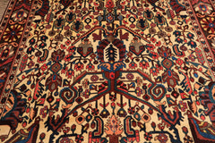 7x10 Ivory, Chocolate, Navy Color Hand Knotted Char Mahal Bhaktiari Wool Traditional Oriental Rug