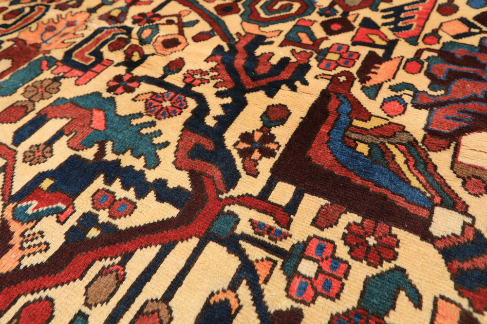 7x10 Ivory, Chocolate, Navy Color Hand Knotted Char Mahal Bhaktiari Wool Traditional Oriental Rug