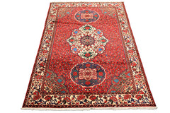 7x10 Red, Ivory, Blue Color Hand Knotted Ghom Wool Traditional Oriental Rug