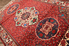 7x10 Red, Ivory, Blue Color Hand Knotted Ghom Wool Traditional Oriental Rug