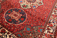 7x10 Red, Ivory, Blue Color Hand Knotted Ghom Wool Traditional Oriental Rug