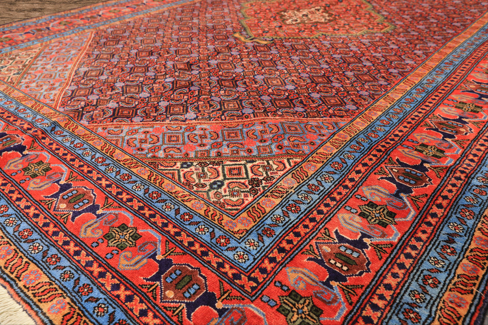 6x9 Navy, Orange, Blue Color Hand Knotted Meshkin Wool Traditional Oriental Rug