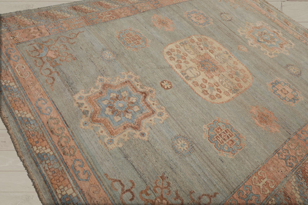 8x10 Mint, Blush, Brown Color Hand Knotted Afghan Oushak 100% Wool Traditional Oriental Rug