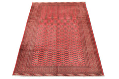 6x9 Rose, Ivory, Charcoal Color Hand Knotted Turkmen Wool Traditional Oriental Rug