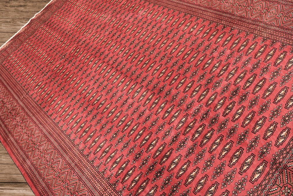 6x9 Rose, Ivory, Charcoal Color Hand Knotted Turkmen Wool Traditional Oriental Rug