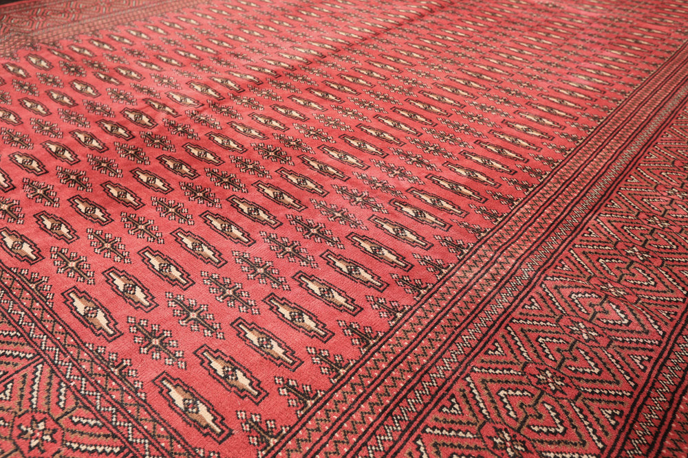 6x9 Rose, Ivory, Charcoal Color Hand Knotted Turkmen Wool Traditional Oriental Rug