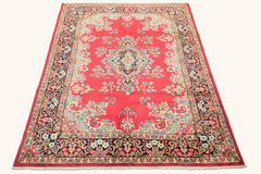 7x10 Fuschia, Midnight Blue, Aqua Color Hand Knotted Kerman Wool Traditional Oriental Rug