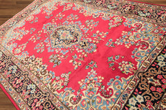 7x10 Fuschia, Midnight Blue, Aqua Color Hand Knotted Kerman Wool Traditional Oriental Rug