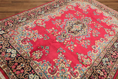 7x10 Fuschia, Midnight Blue, Aqua Color Hand Knotted Kerman Wool Traditional Oriental Rug