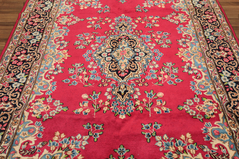 7x10 Fuschia, Midnight Blue, Aqua Color Hand Knotted Kerman Wool Traditional Oriental Rug