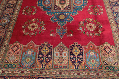 8x11 Coral, Navy, Ivory Color Hand Knotted Tabriz Wool Traditional Oriental Rug