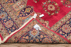 8x11 Coral, Navy, Ivory Color Hand Knotted Tabriz Wool Traditional Oriental Rug