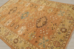 6x9 Caramel, Pistachio, Brown Color Hand Knotted Oushak Wool Traditional Oriental Rug