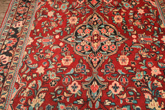7x10 Rust, Charcoal, Pink Color Hand Knotted Sarouk Wool Traditional Oriental Rug