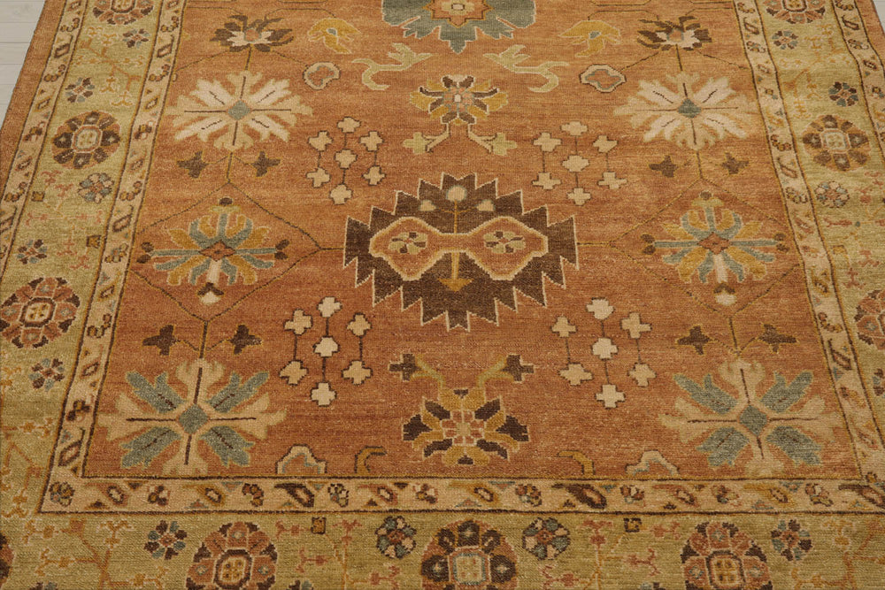 6x9 Caramel, Pistachio, Brown Color Hand Knotted Oushak Wool Traditional Oriental Rug
