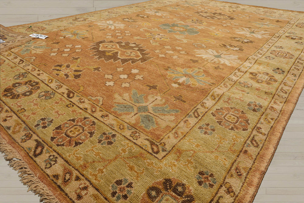 6x9 Caramel, Pistachio, Brown Color Hand Knotted Oushak Wool Traditional Oriental Rug