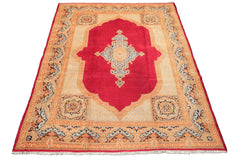 9x12 Ruby Red, Aqua, Navy Color Hand Knotted Kerman Wool Traditional Oriental Rug