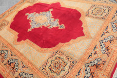 9x12 Ruby Red, Aqua, Navy Color Hand Knotted Kerman Wool Traditional Oriental Rug
