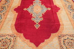 9x12 Ruby Red, Aqua, Navy Color Hand Knotted Kerman Wool Traditional Oriental Rug