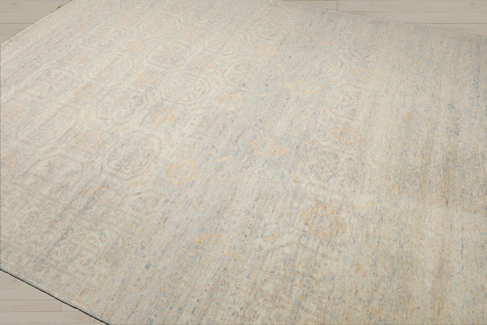 8x10 Gray, Beige, Blue Color Hand Knotted Oushak Wool Transitional Oriental Rug